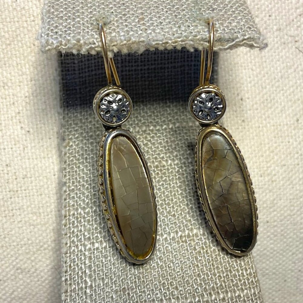 1990s LC Signed Iridescent Crackle Earrings – Earthy Boho Drop